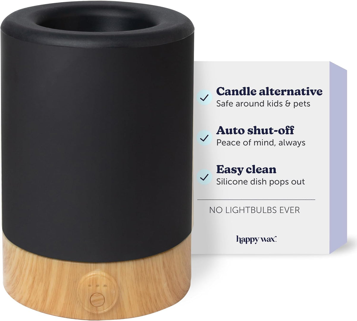 Happy Wax Black Signature Wax Melt Warmer for Scented Wax Melts, Cubes & Tarts – Electric Wax Melter with Automatic Timer and No Scrape Silicone Dish for Easy Wax Removal