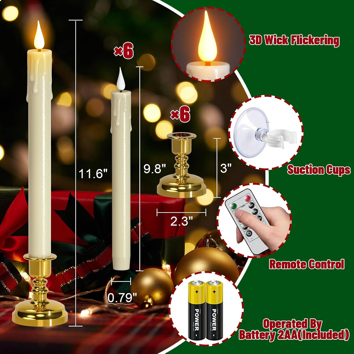 Eldnacele Ivory Christmas Flameless Window Candles with Remote and Timer