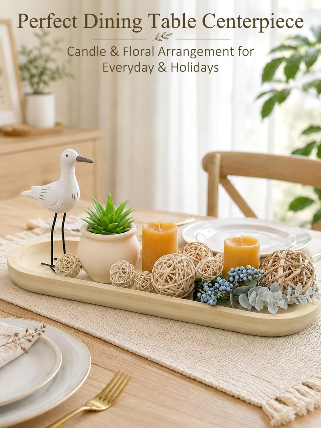 25.5'' Wooden Dough Bowls for Decor, Wood Long Decorative Bowl, White