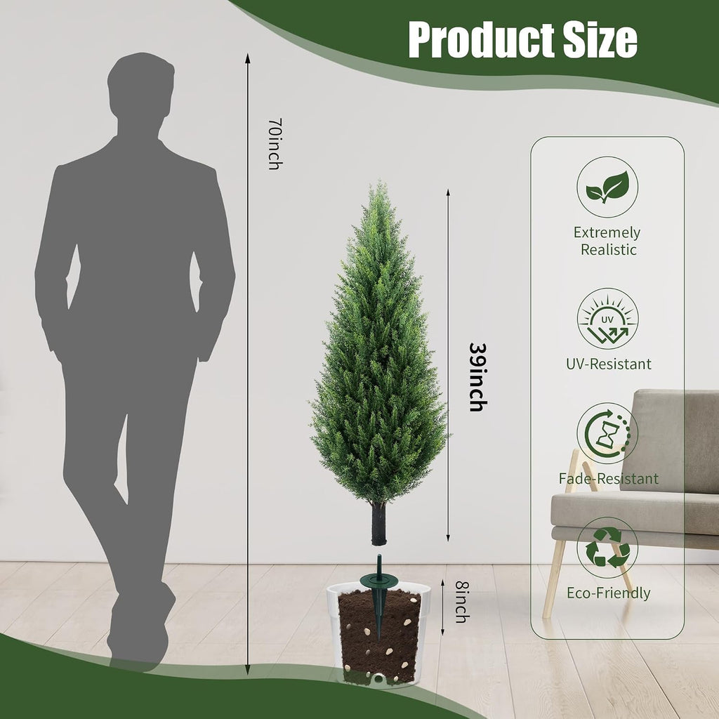 3.3ft Artificial Cedar Topiary UV Resistant Trees Set of 2 with Spike