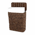 Wicker Trash Can with Lid & Liner, Small Bathroom Waste Basket, Brown