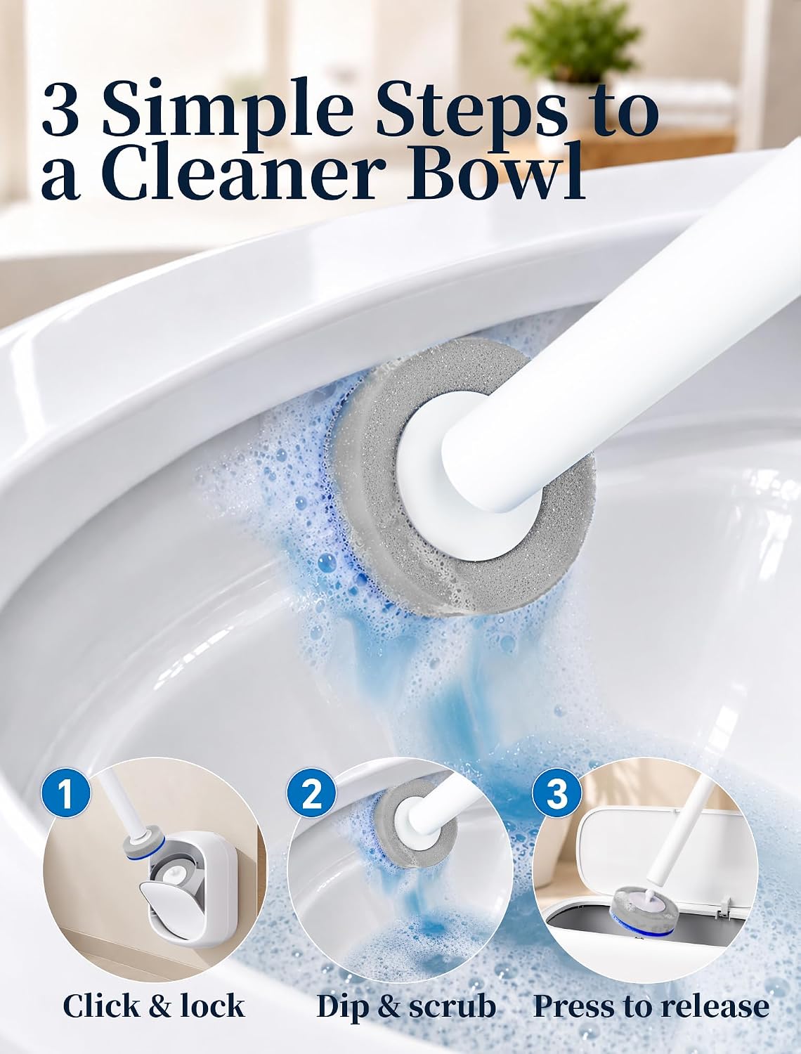 Disposable Toilet Brush Wand, Wall Mounted Toilet Cleaner Kit with Holder, for Bathroom Cleaning (Toilet Brush + 18 Brush Heads)