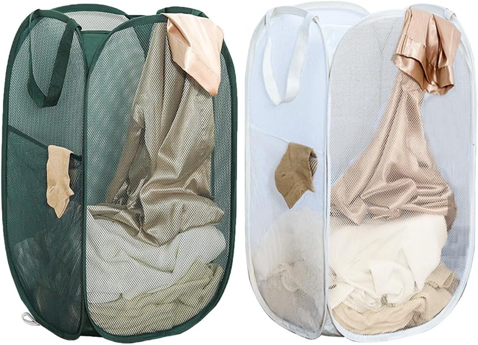 Pack of 2 Mesh Pop Up Laundry Hamper, Foldable Cruise Laundry Basket