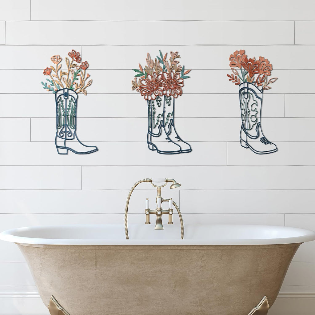 Otoolling 3 Pcs Cowboy Boots Metal Wall Art