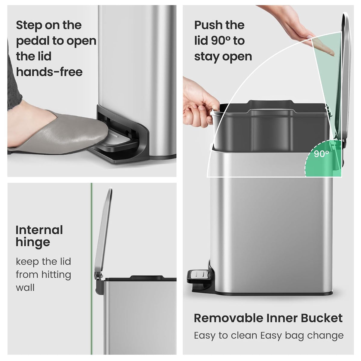 Cesun Small Bathroom Trash Can with Lid, 1.6 Gal, Soft Close, Sliver