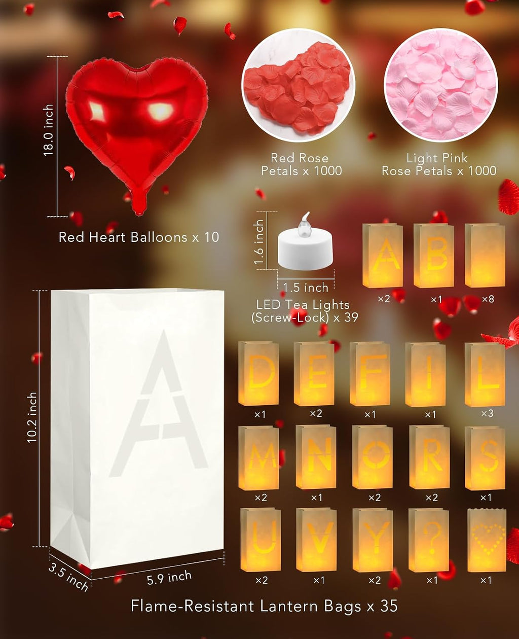 ANZOME Will You Marry Me Proposal Decorations Kit 35 Light Up Luminary Bags