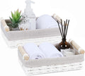 Wicker Storage Basket with Wooden Handle 2 Pack–Paper Rope Decorative Toilet Paper Baskets & Bathroom Organizer for Toilet Tank Top, Shelves, Bedroom, Countertop,Home,Office Storage Bins,White