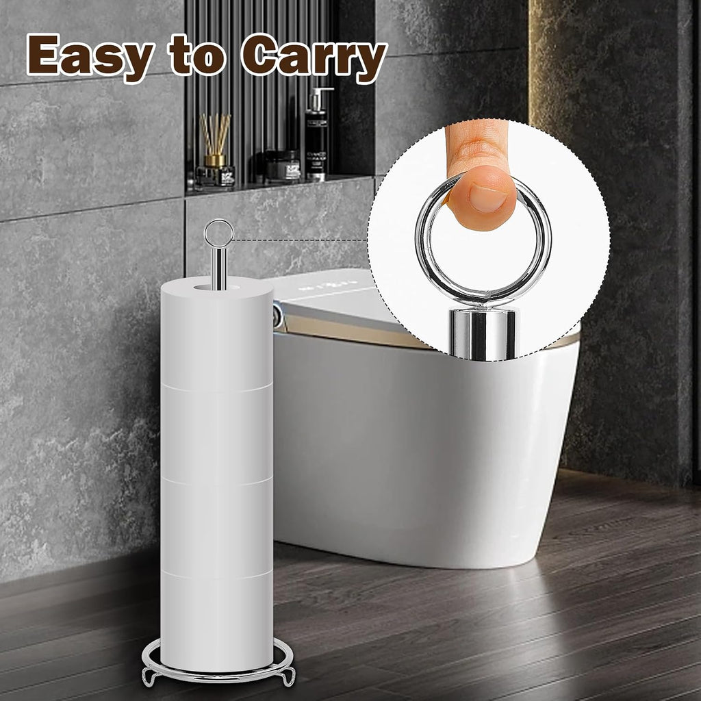 Bath Toilet Paper Holder, Toilet Tissue Roll Organizer Storage, Tissue Paper Holder Stand for Bathroom/Kitchen Countertop, Metal (21" H, Chrome)