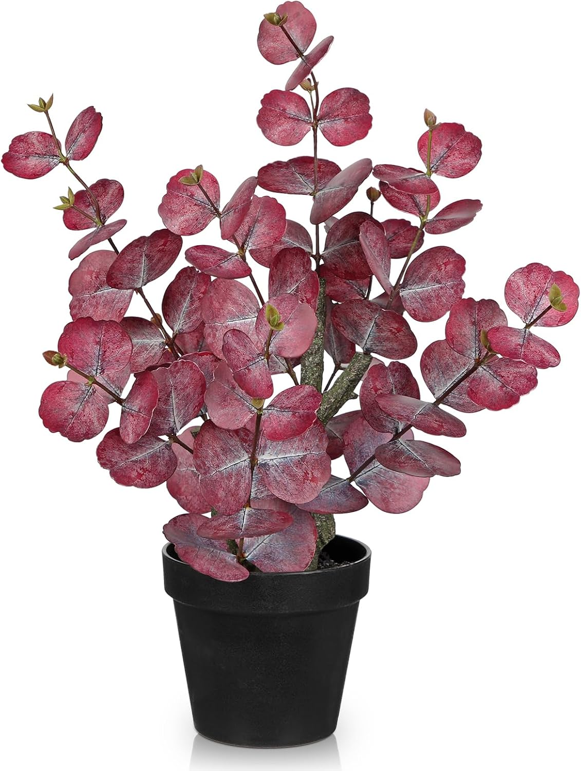 Artificial Plants Indoor with Pot, 18" Tall Faux Plants Indoor Silk Plant, Fake Potted Plant Small Eucalyptus Tree for Living Room Bathroom Kitchen Farmhouse Office Desk Table Shelf Decor, Red