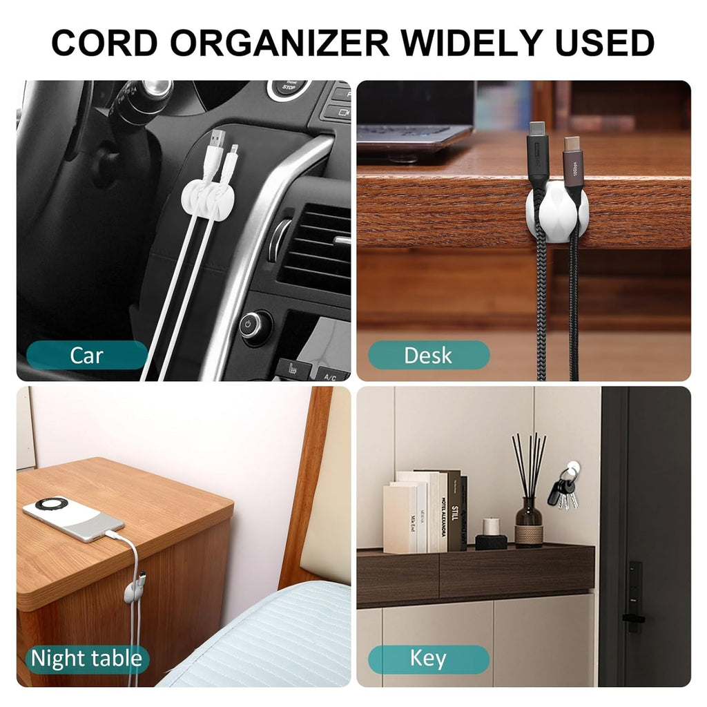 16Pack White Desk Cable Management, Adjustable Cord Organizer Clips