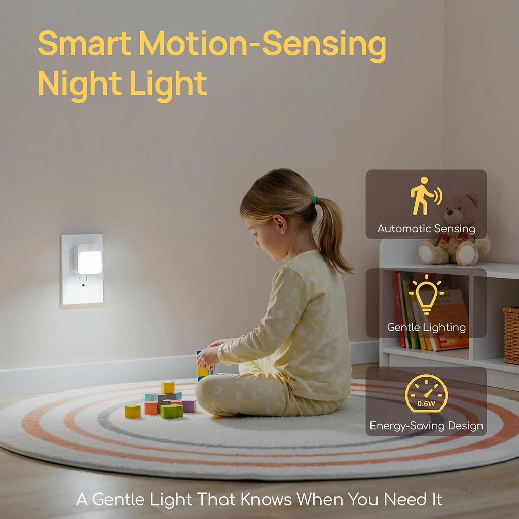Plug-in LED Night Light with Automatic Motion Sensor, Cool White, 4-Pack