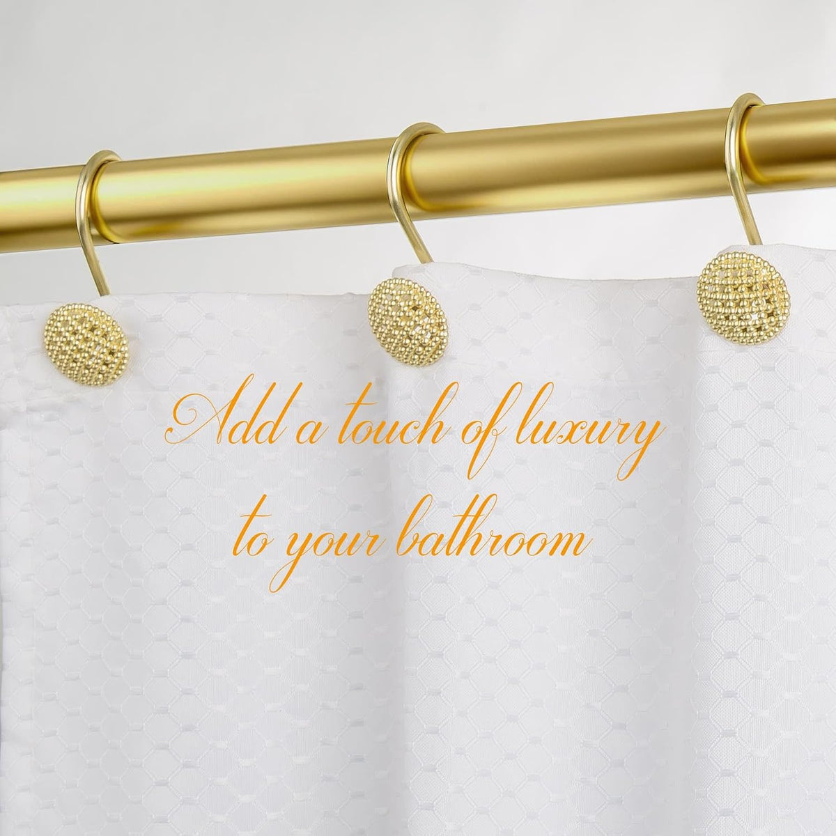 Pearlbee Gold Shower Curtain Hooks, 12Pcs Rustproof Heavy Duty Zinc Alloy