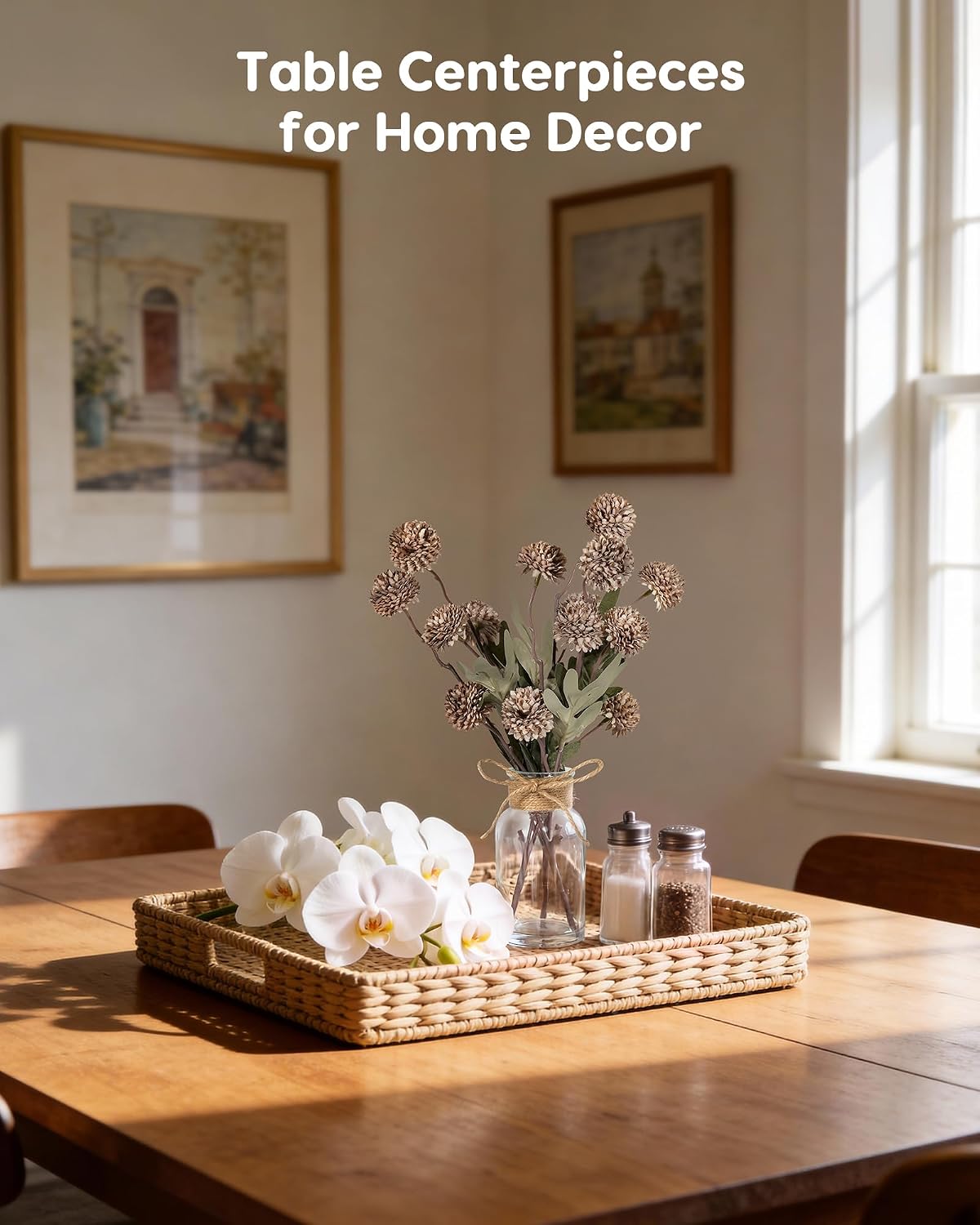 Velener Brown Faux Silk Mums Fake Flowers in Vase With Faux Water, Fake Plants Artificial Flowers For Home Decor Kitchen Bathroom Farmhouse Living Room Coffee Table Small Centerpieces For Table 1 Pack