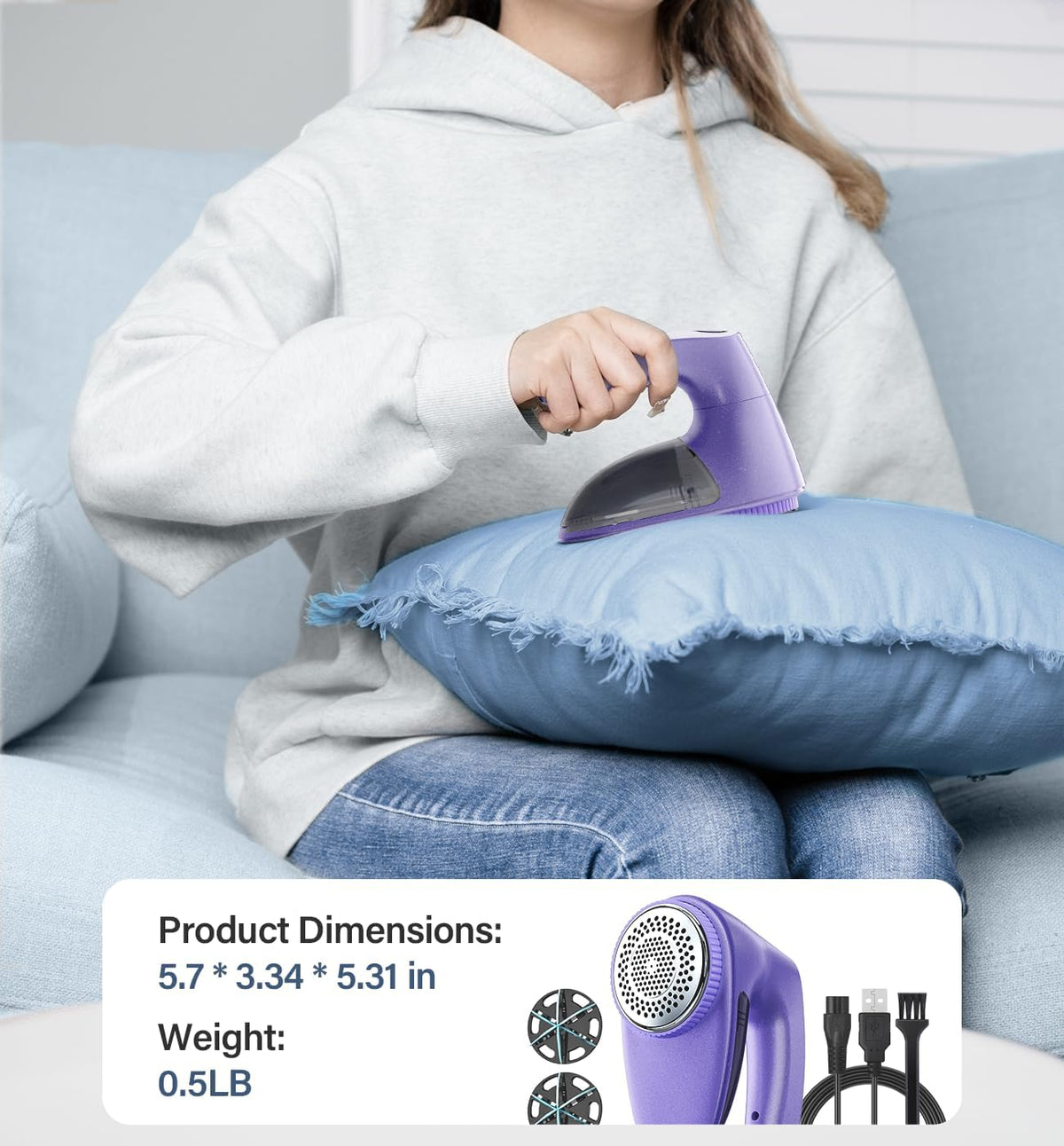 Bymore Fabric Shaver, Lint Shaver, Sweater Shaver for Clothes, Purple