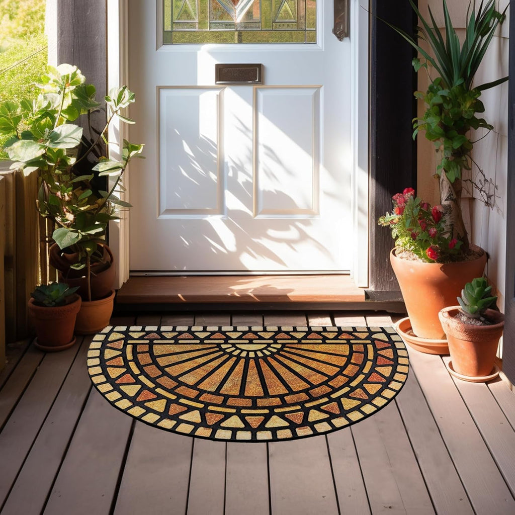 CHICHIC Front Door Mat 24"x36" Outdoors Heavy Duty Rubber Mat, Semicircle