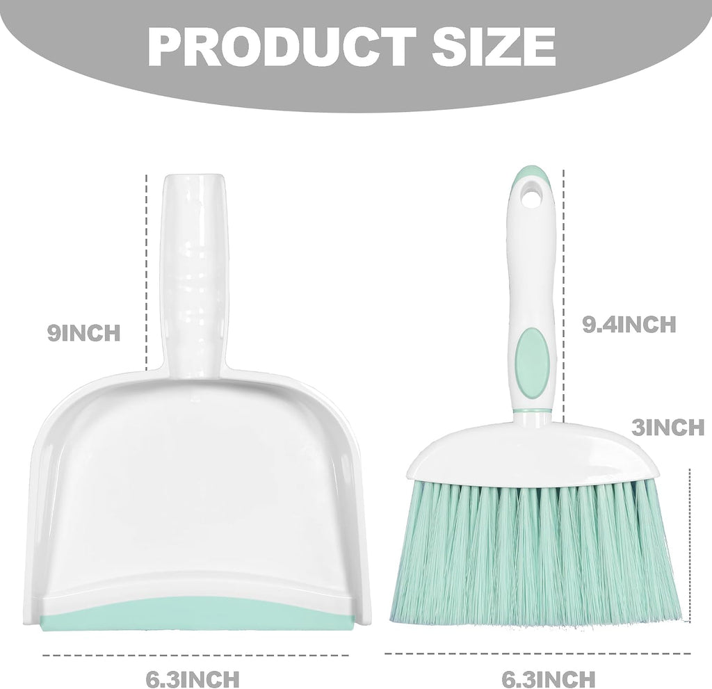Mini Broom and Dustpan Set Small Broom with Dustpan Combo Set Portable Cleaning Tools for Home Office RV Learning Camping (White+Green)