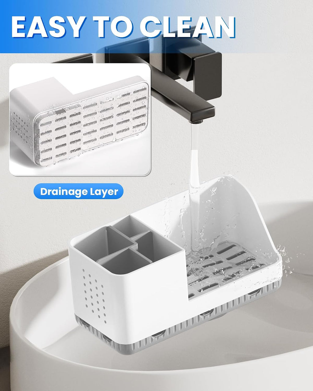 Toothbrush Holder Bathroom Counter Organizer & Storage Detachable