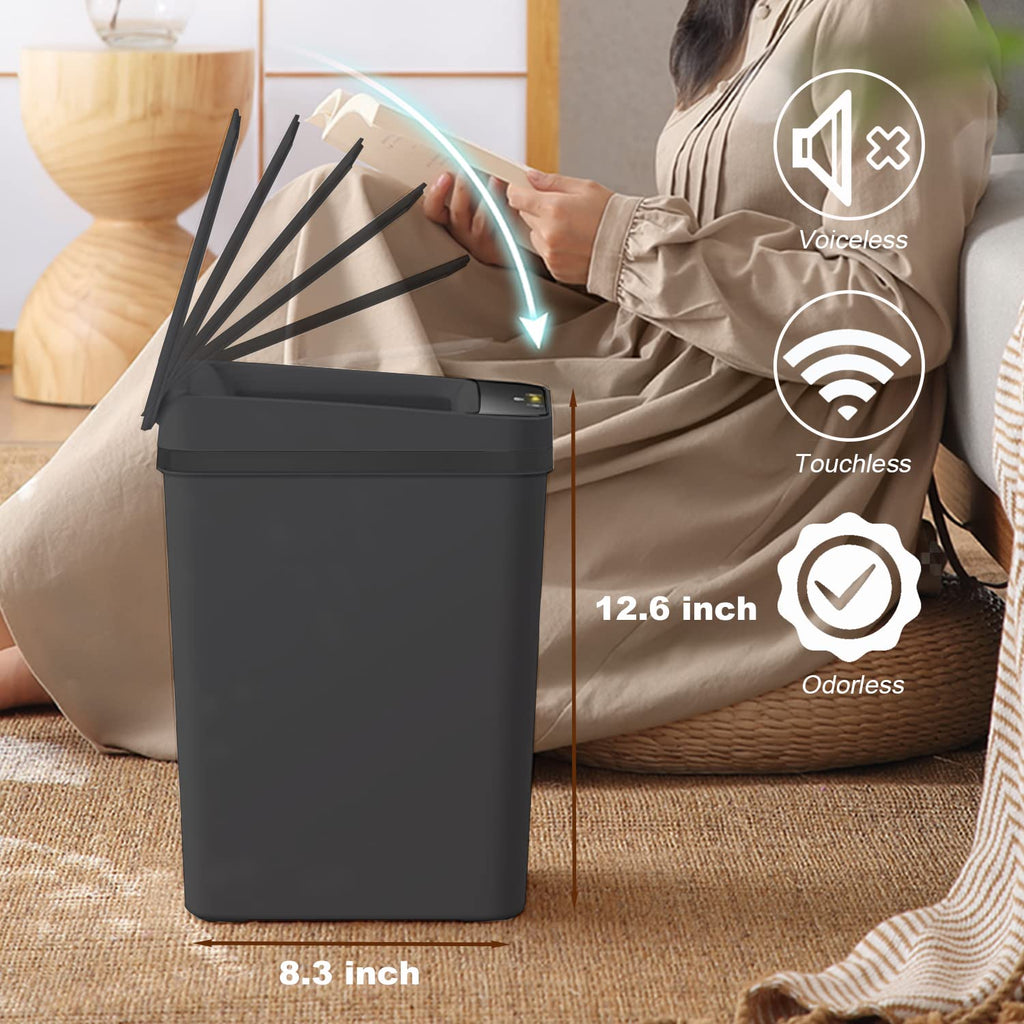 2 PACK - Touchless Bathroom Trash Can - Skinny Motion Sensor Trash Bin