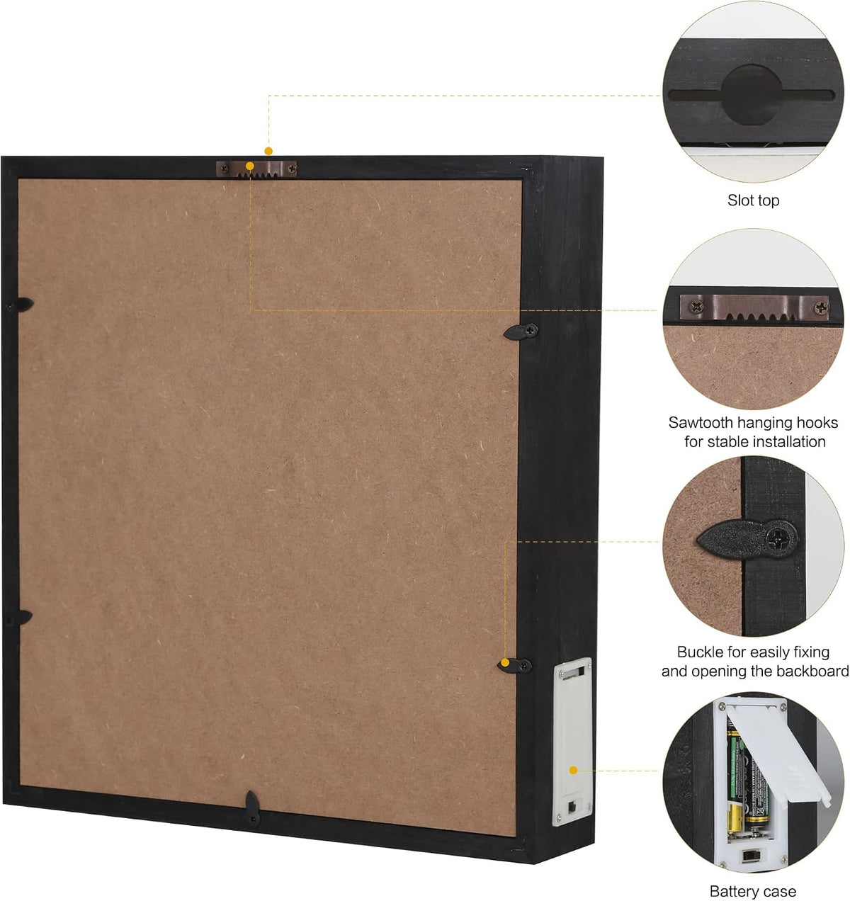 11x12 Shadow Box with Slot-Wine Cork Holder-Ticket Display Case Frame Come with Light-Beer Caps Show case-Christmas Home Decoration (Black)