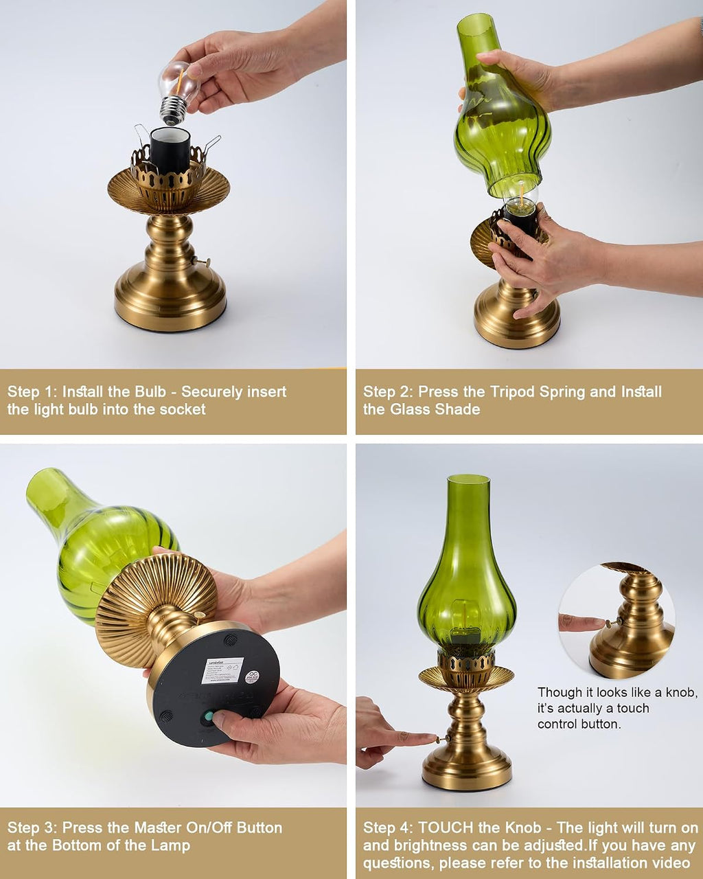 UMEXUS Vintage Rechargeable Cordless Table Lamp Battery Operated, Green