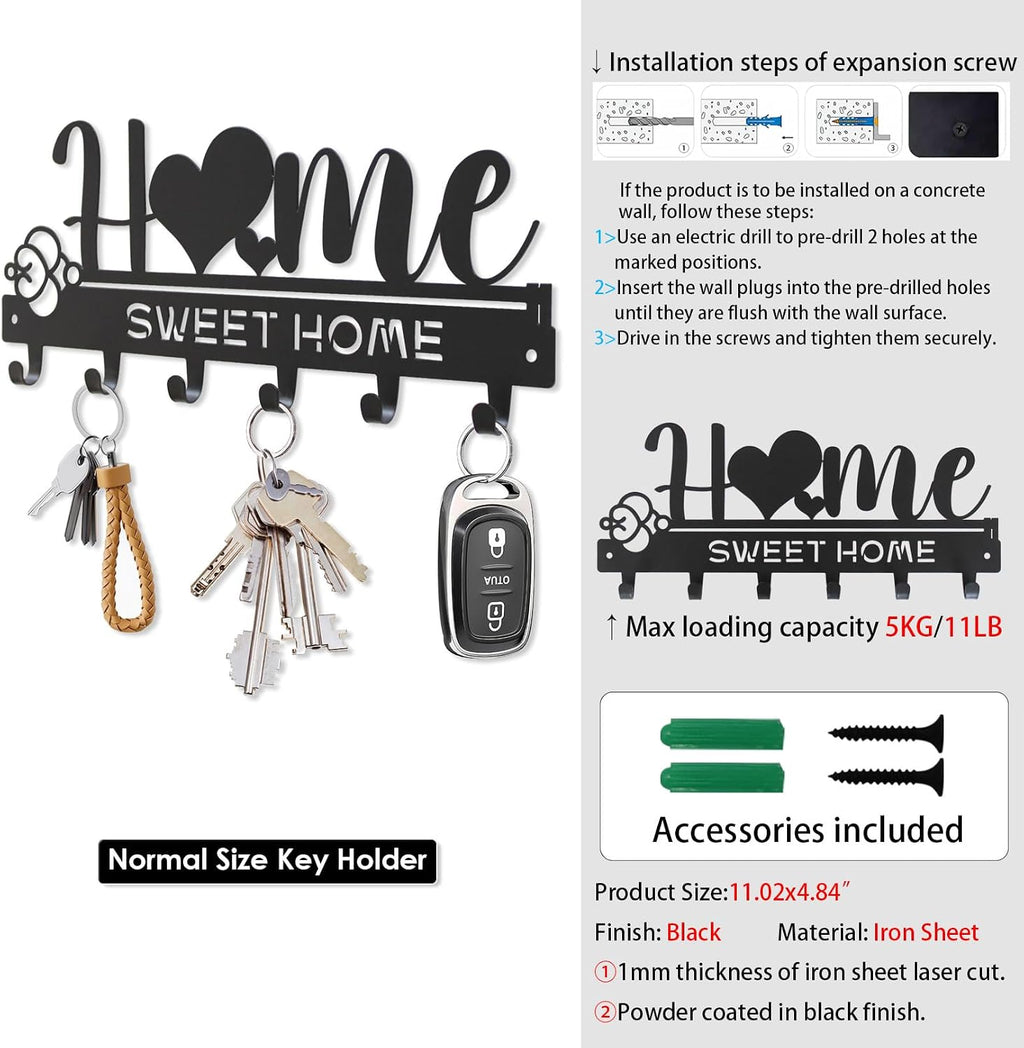 “Home Sweet Home”Key Holder wall Mount(Normal Size:11.02x4.84inches)