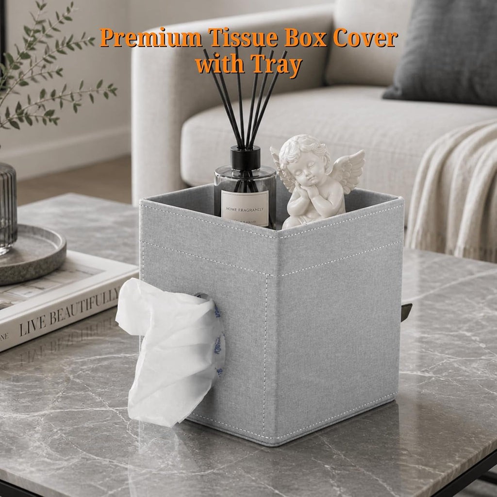 LAMOTI Tissue Box Cover Square with Storage, PU Leather Cube Tissue Holder