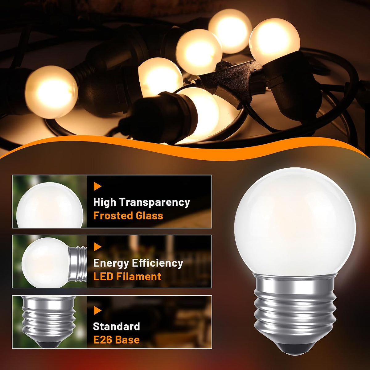 G40 1.5w Low Wattage Led Bulb Equal 15 Watt E26 Small Edison Bulbs