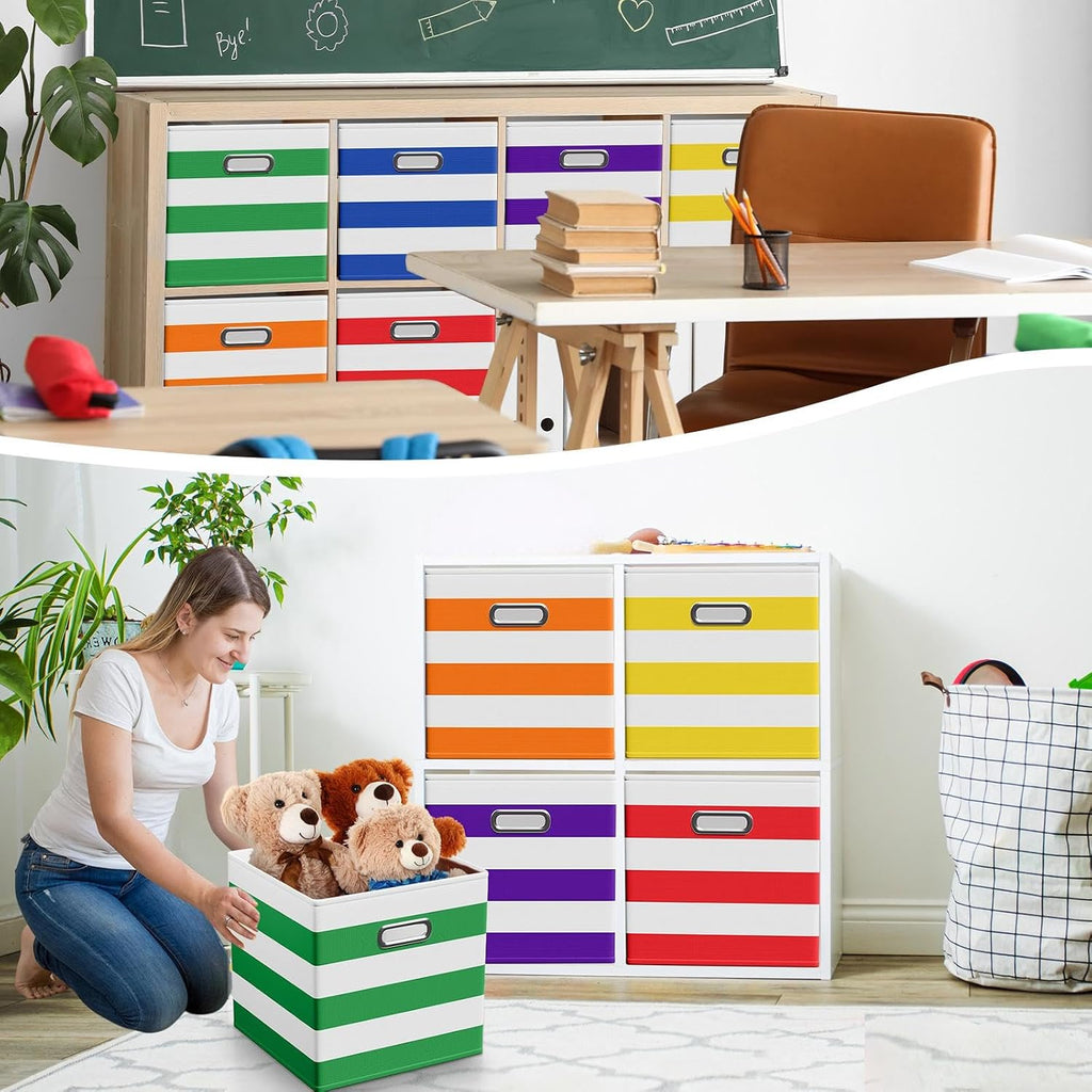CroBlissful 13 Inch 6 Pcs Fabric Storage Cubes with Handle, Dark Color
