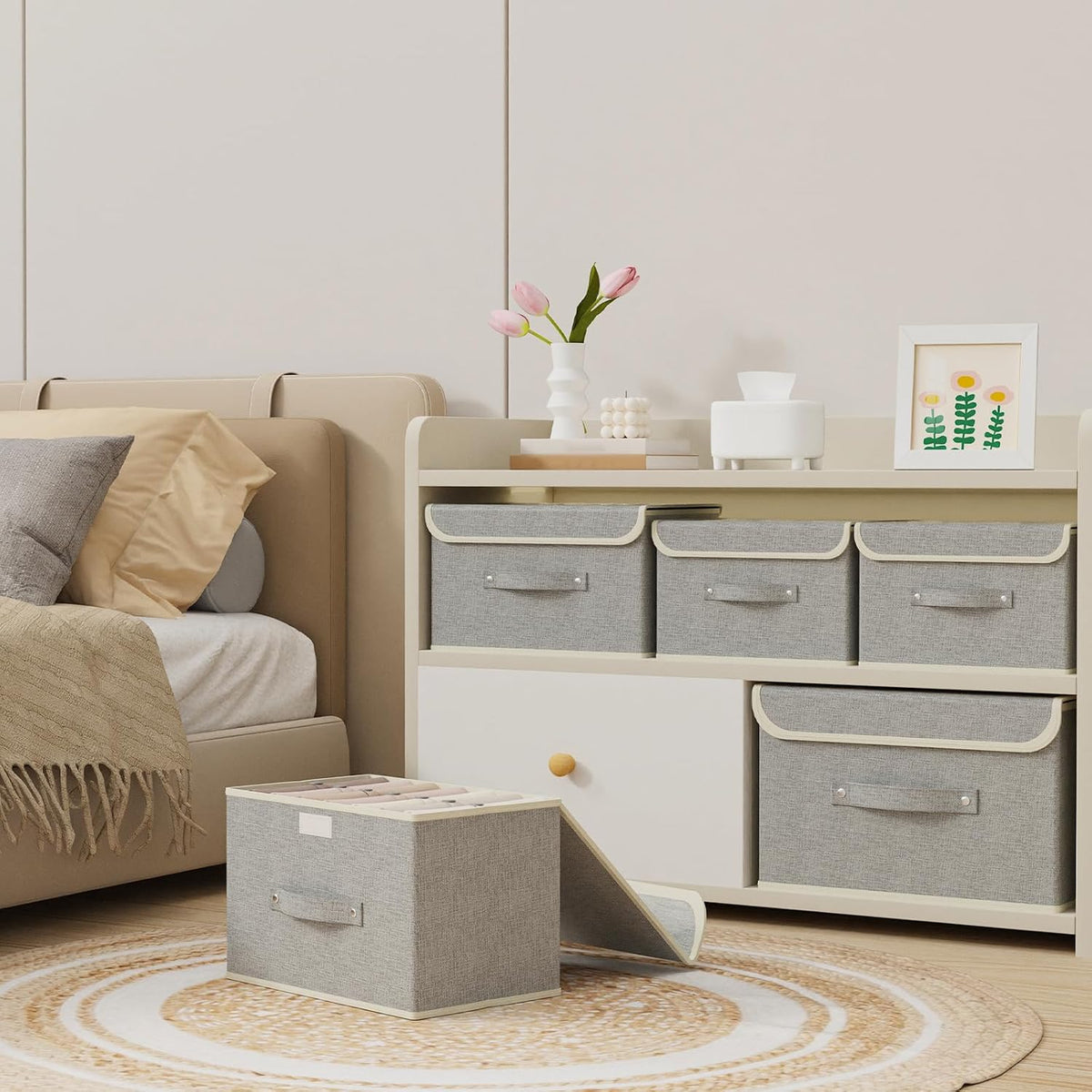 Foldable Fabric Storage Cubes with Lids,Grey 10.2x7.9x6.7in,1 Pack