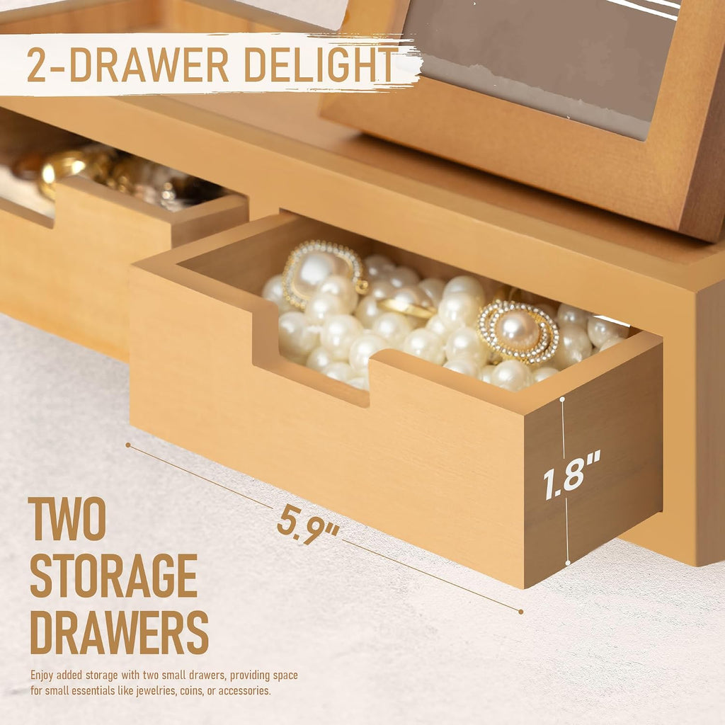 Rebee Vision Key Holder Wall Mount with Drawers for Room Decor, Light Brown