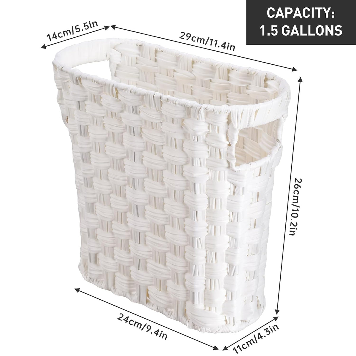 Wicker Waste Basket with Built-in Handles, Multifunctional Mini Basket for Home and Office, Compact Design and Durable Construction with Fine Artisanal Craftsmanship (White)