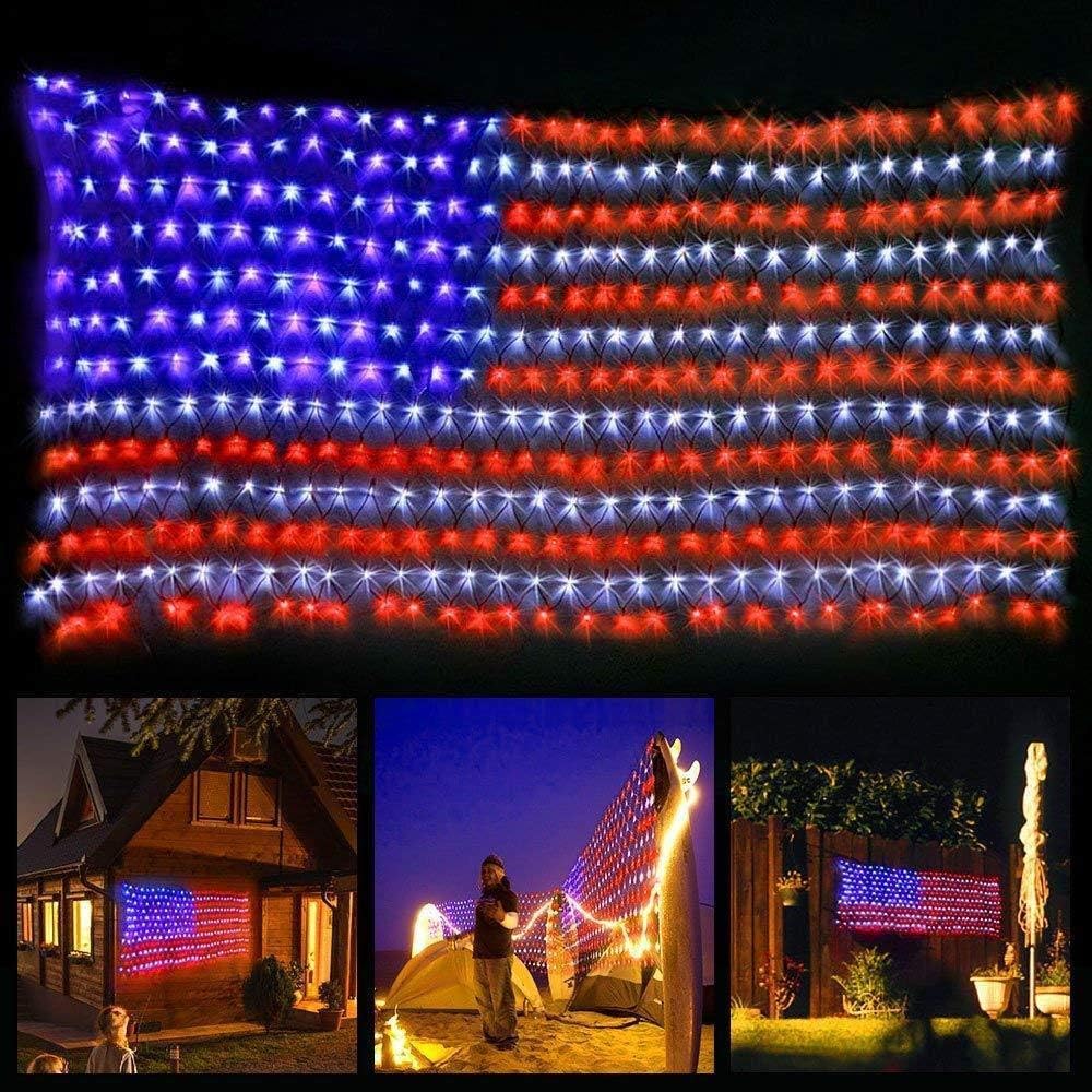 American Flag String Lights, Waterproof Led Flag Net Light, with 420 Super Bright LED, for Yard Garden Decoration, Festival, Holiday, Party Decoration,Christmas Decorations (Plug in Power)
