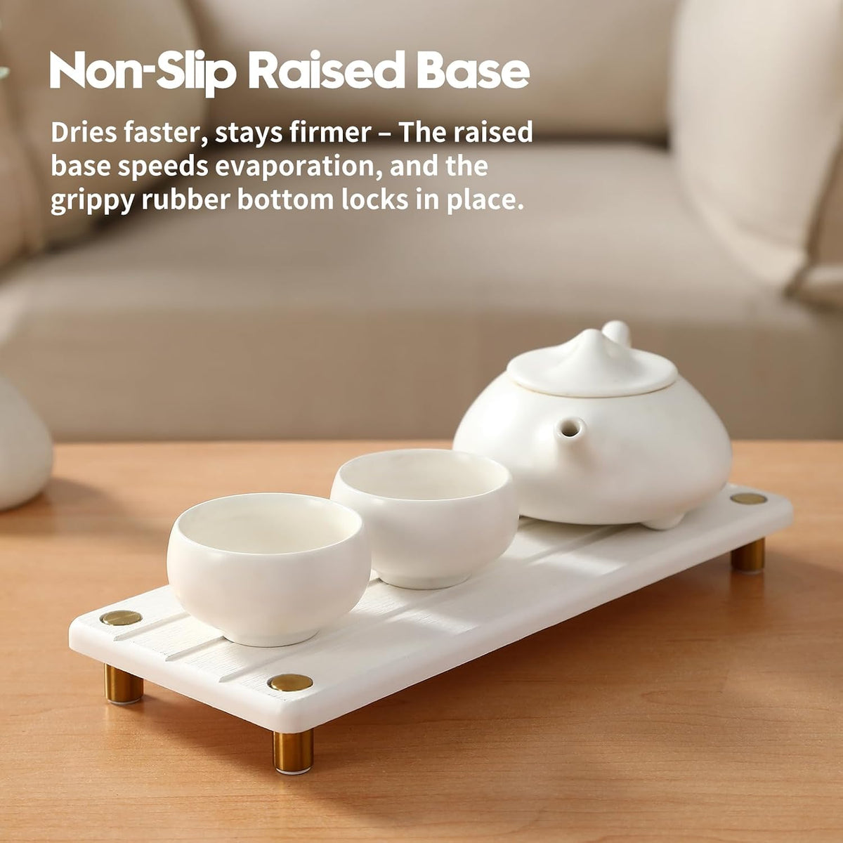 Razborci Instant Dry Sink Caddy Kitchen Sink Organizer, Quick Drying Diatomaceous Earth Stone Sink Tray Sponge Holder Soap Dish, Bathroom Countertop Vanity Dispenser Toothbrush, Gold White, 10" x 4"