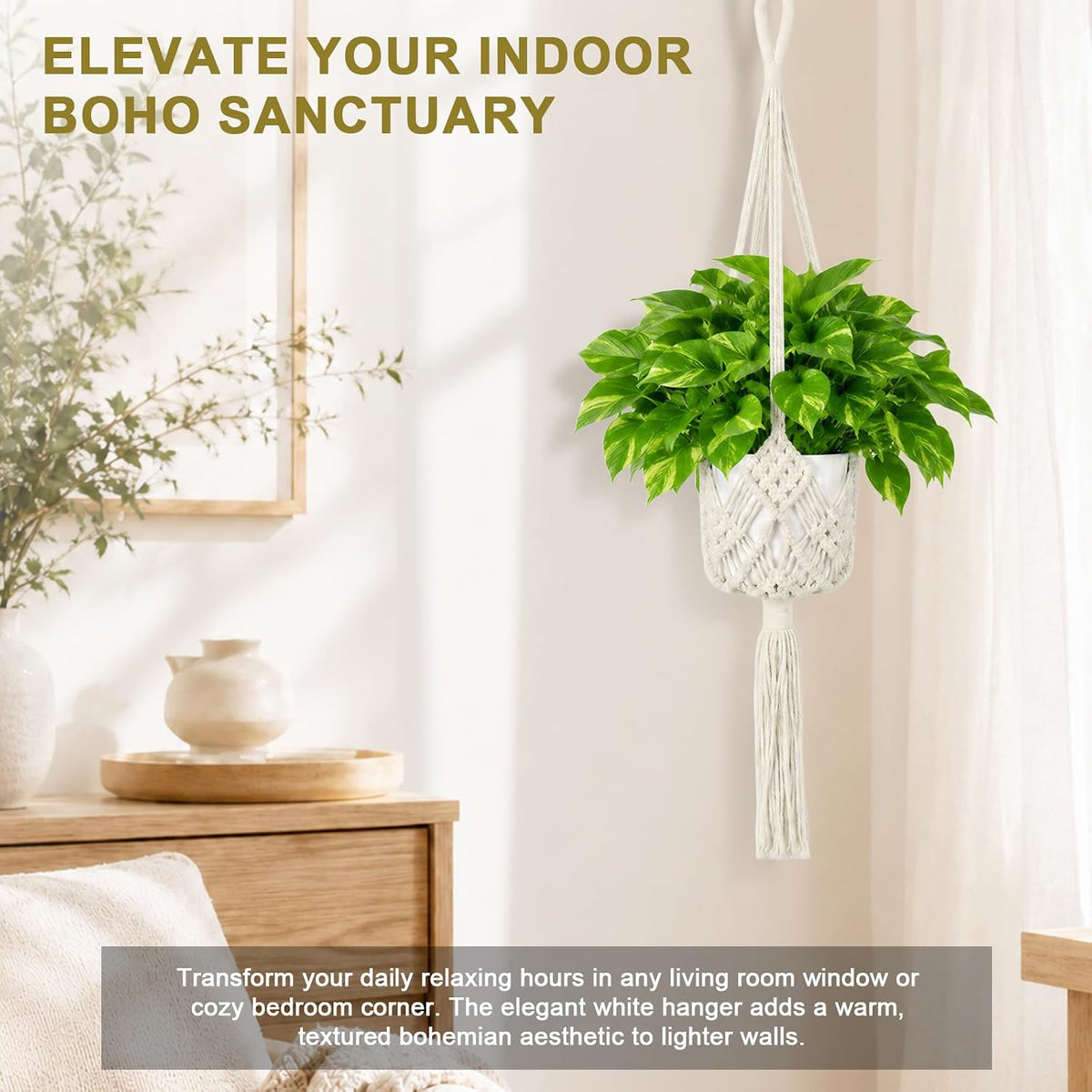 Macrame Plant Hangers 2 Pack 33.5 in Cotton Rope