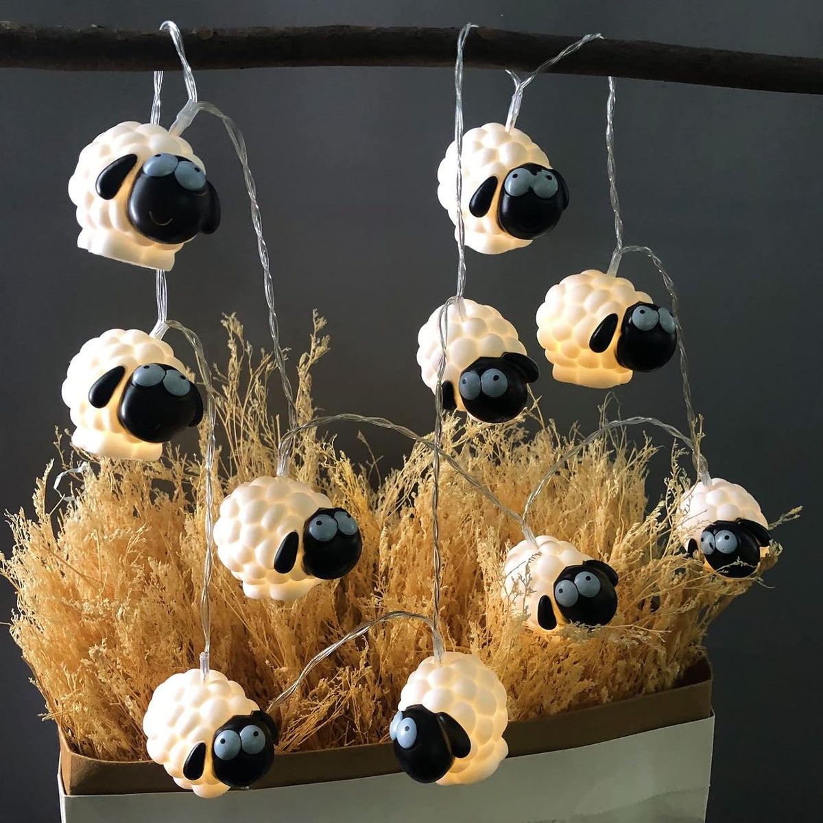 Cute Painted Sheep Night Light LED Sheep Ornaments String Lights Black Sheep Fairy Light Battery Powered Indoor Outdoor Party Decor Night Light (10LED, Black Sheep)
