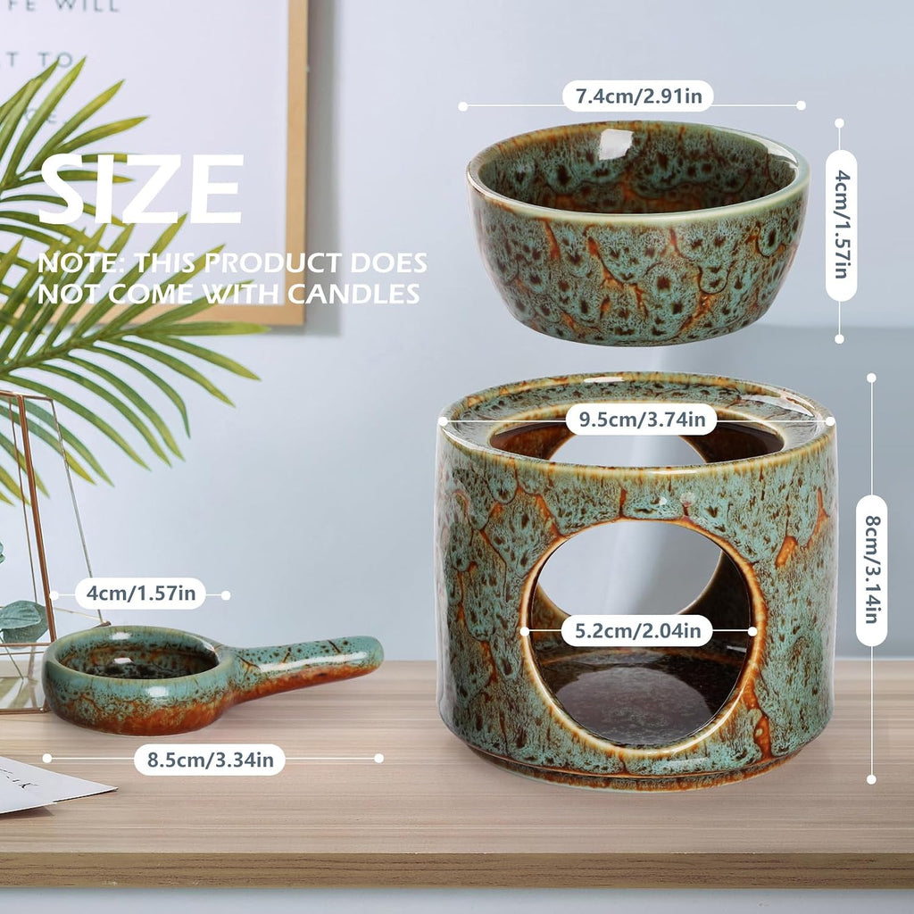 WD&CD Wax Melt Ceramic Oil Burner Green, Aroma Diffuser Essential Oil Burner Aromatherapy Wax Burner with Tealight Holder, Home Bedroom Decor
