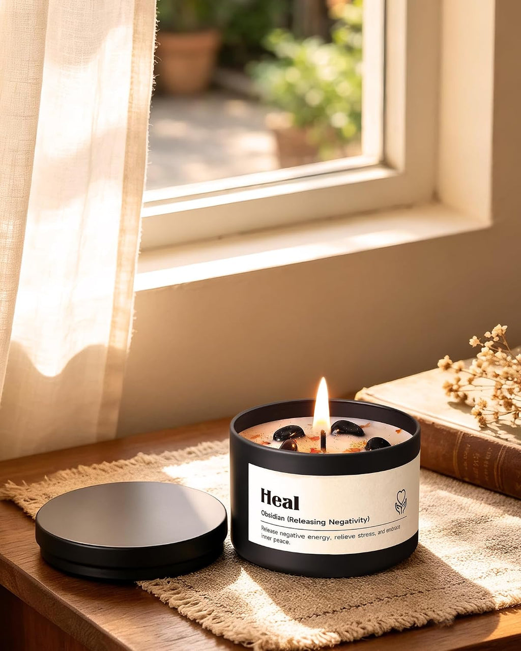 AOOVOO Obsidian Crystal Candle - 6.5oz Heal Candle for Releasing Negativity
