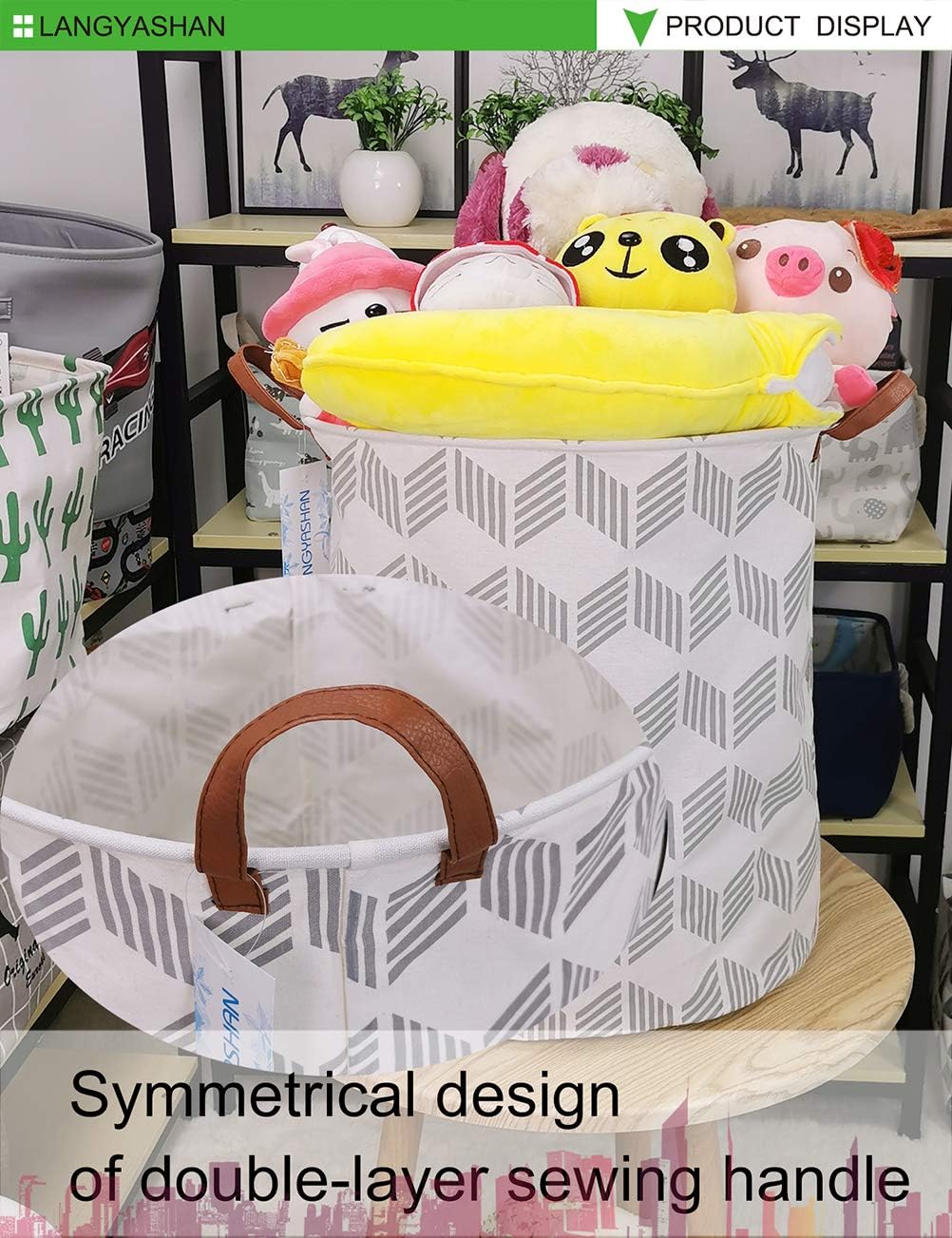Round Laundry Basket Collapsible Storage Hamper Organizer Gery Wave
