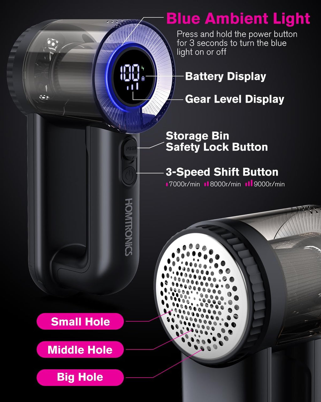 2-in-1 Electric Lint Shaver with 3 Extra Blades & LED Display