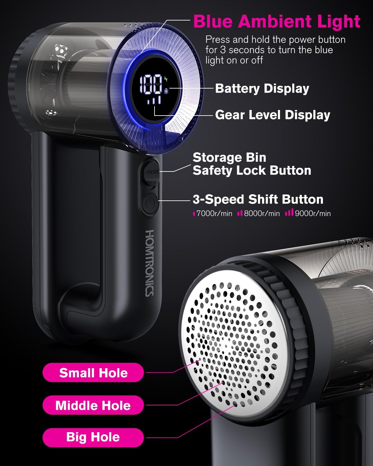 2-in-1 Electric Lint Shaver with 3 Extra Blades & LED Display