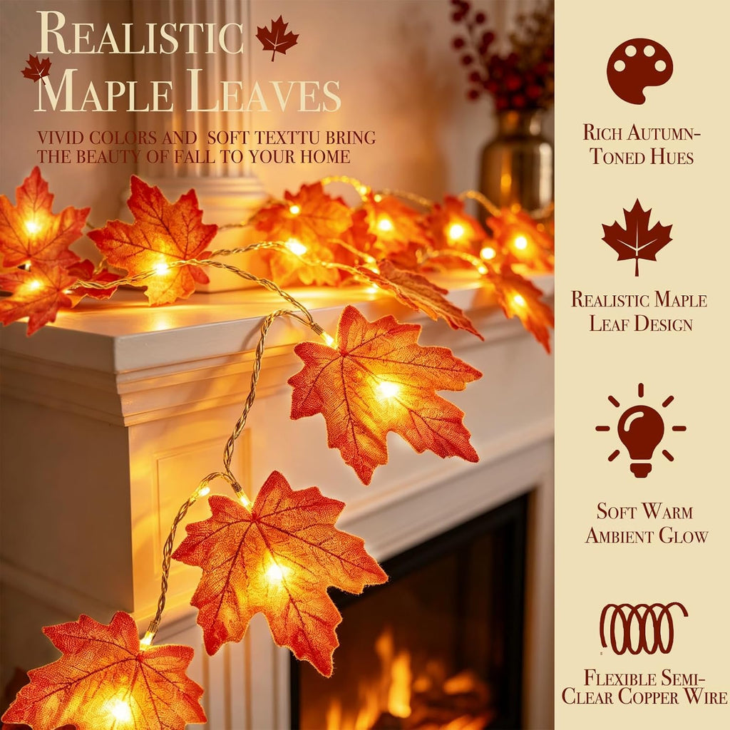 Timer&3 Pack Thanksgiving Decorations 30Ft Fall Garland with Lights 60LED