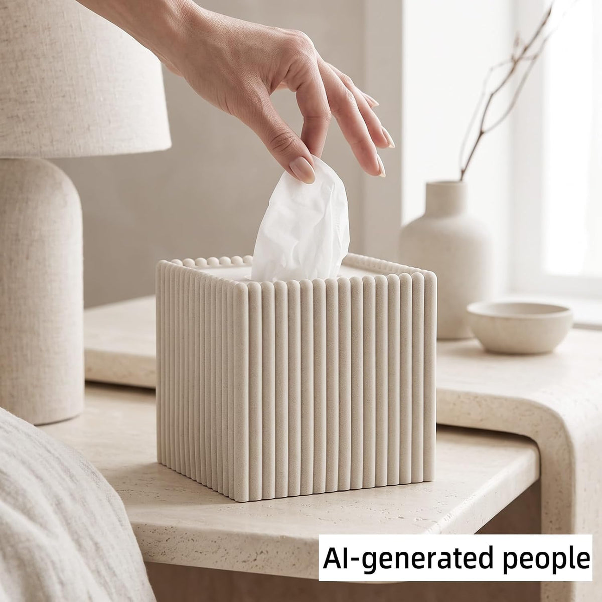 Tissue Box Cover Square,Facial Tissue Holder,Beige Stripes