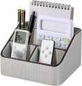 PU Leather Remote Control Holder with 4 Compartments, Small Desk Organizer Office Supply Bedside Caddy, All-in-One Small Bedside Remote Holder Nightstand Desktop Organizer