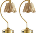 Set of 2 Boho Rattan Small Touch Table Lamps with USB C+A Ports