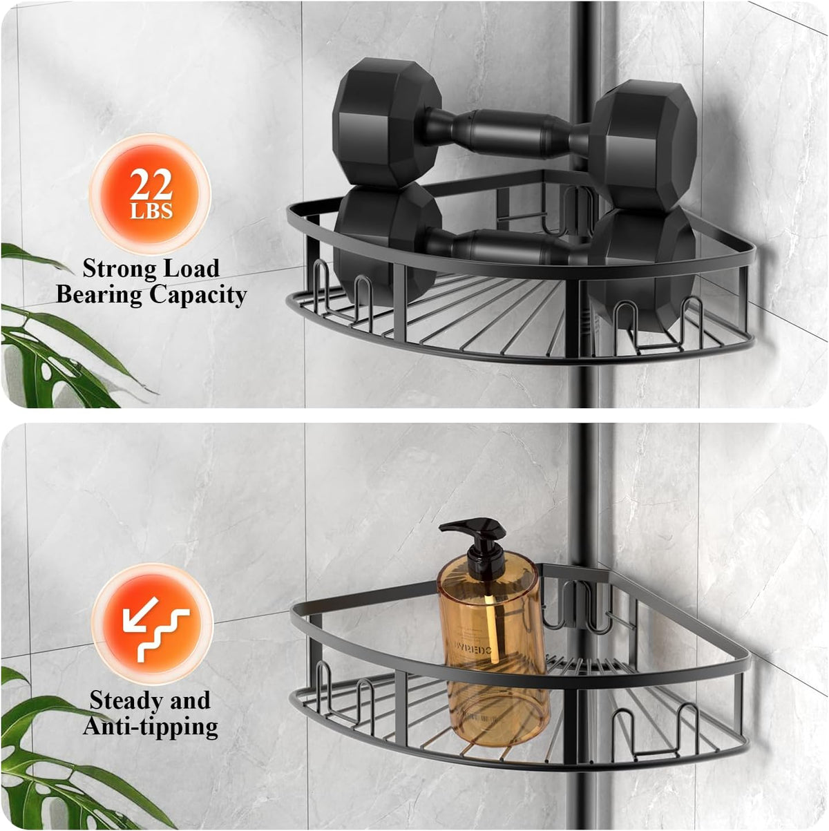 4-Tier Rustproof Corner Shower Caddy with Tension Pole