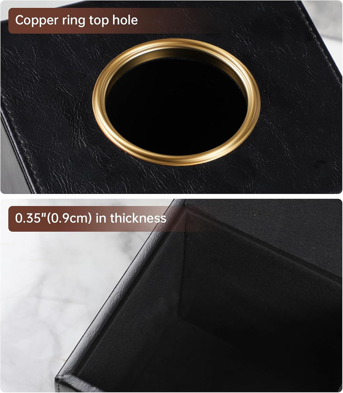 Square Tissue Box Cover with Magnetic Closure, Black