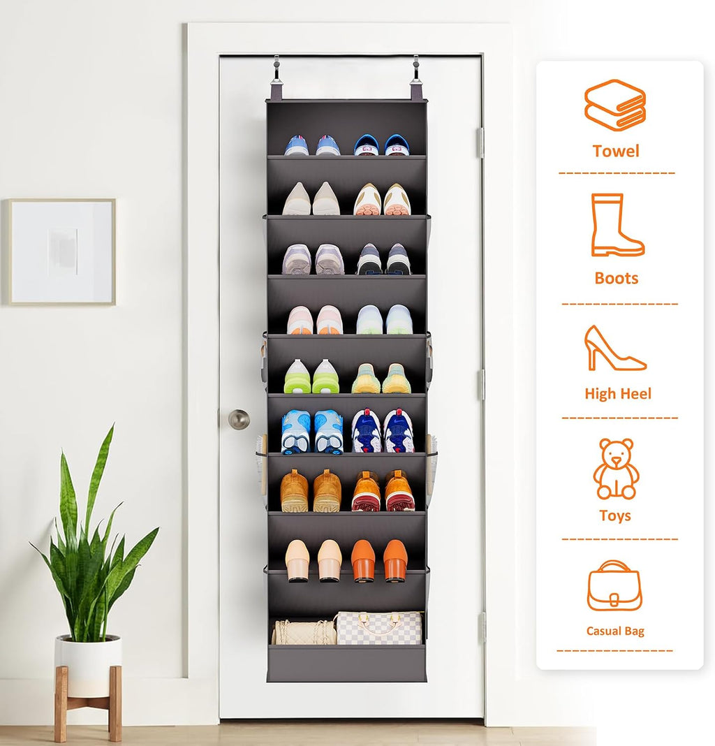 Ligereza 26 Pairs Over the Door Shoe Organizer, Heavy Duty Oversized Pocket Shoe Rack for Closet, Hanging Shoe Holder Fit All the Family's Sneakers, Boots, Heels, Satchel (Black)