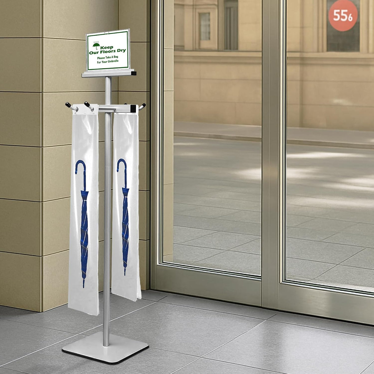 Umbrella Bag Stand, Wet Umbrella Stand with 220 Umbrellas Bags, Silver