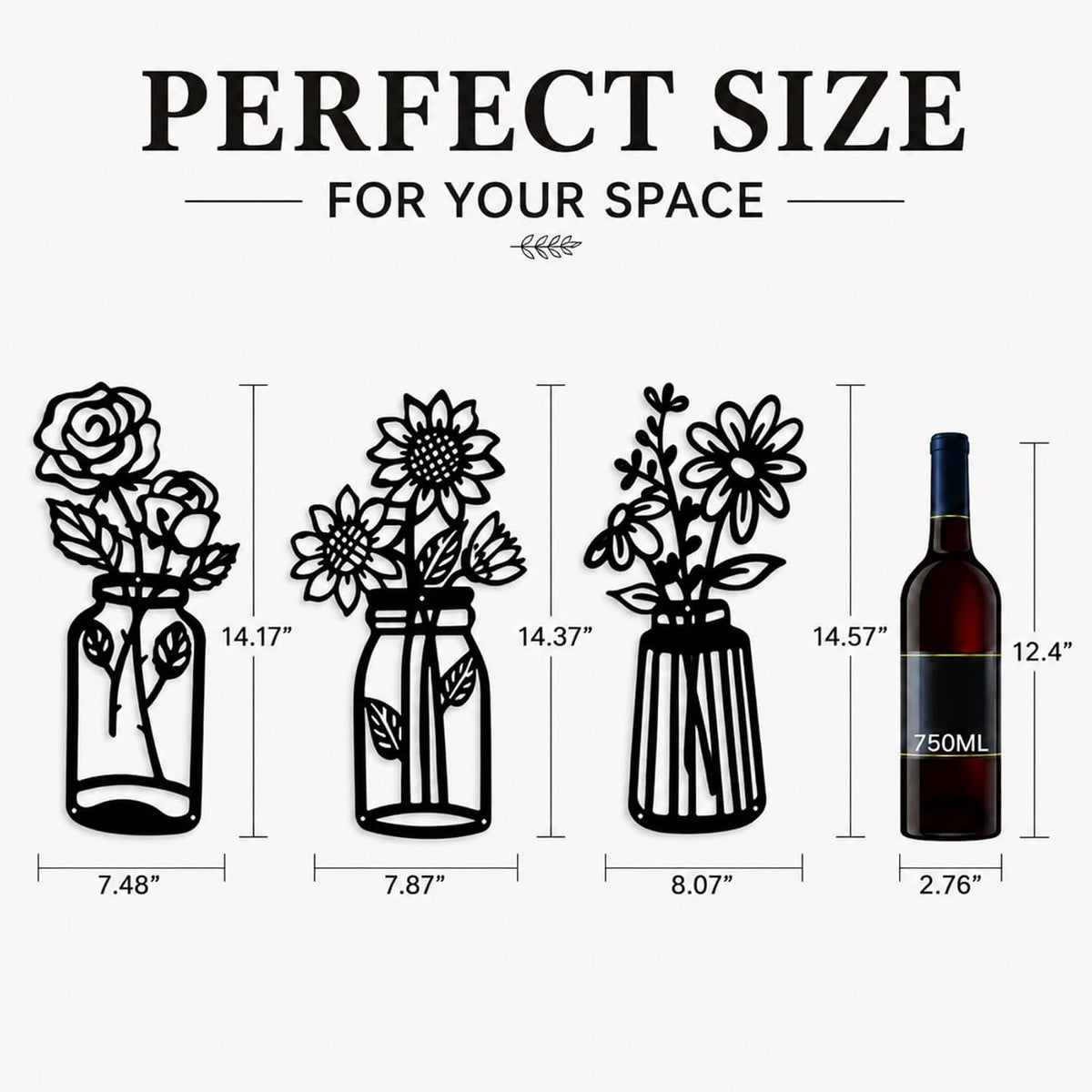 qzmaikoo 3 Pieces Sunflower Roses Daisy Black Metal Flowers Wall Decor Metal Vase Wall Art Metal Wall Sculptures Hanging for Indoor Kitchen Bathroom Bedroom living room,14.56x7.87 inches