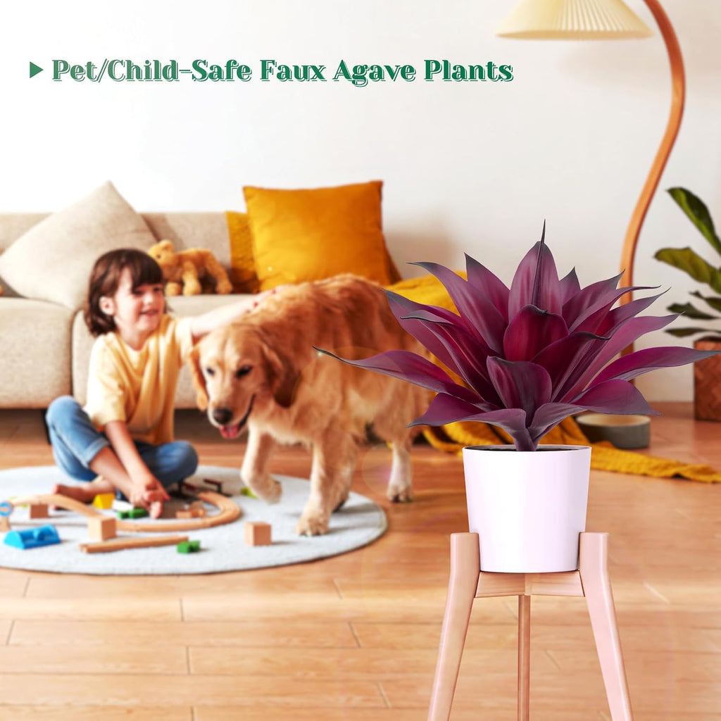 2 Pack Artificial Agave Plant, Purple Faux Succulent Stems with 18 Leaves, UV Resistant Realistic Tropical Greenery for Indoor Outdoor Garden Front Porch Aesthetic Decor